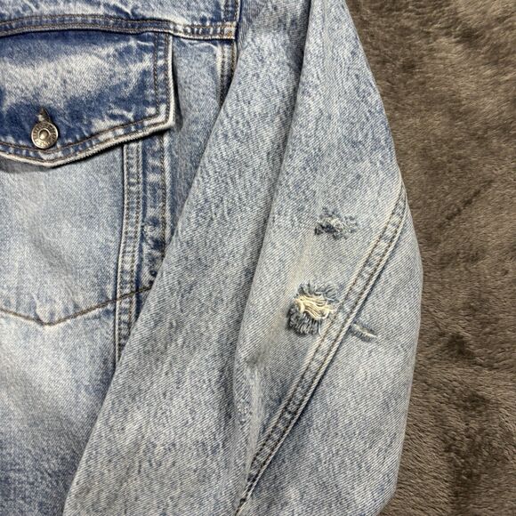 We The Free by Free People Hooded Denim Jean Jacket Trucker Distressed Large - Picture 5 of 13